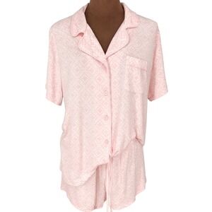Hanes Comfort Sleep Petal Knit 2-Piece Pajama Set Women's 2X‎ Pink White NWT
